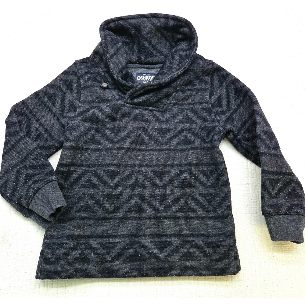 OshKosh B'gosh Boys Gray Aztec Fleece Shawl Collar Pullover Sweater Size 6